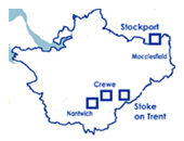 Cheshire outline showing clinic locations